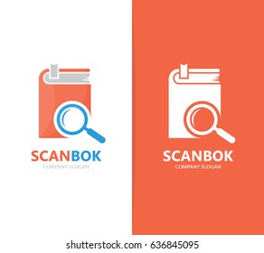 Vector of book and loupe logo combination. Library and magnifying glass symbol or icon. Unique bookstore and search logotype design template.