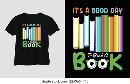 Vektorbuchliebhaber T-Shirt-Design, Typografie mit einer schönen Abbildung von Büchern 