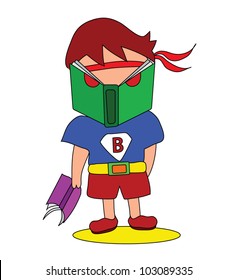 Vector - Book man.He is hero name "Book man".Concept:Love reading.