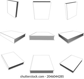 Vector book mockup with blank cover, template illustration isolated on white.