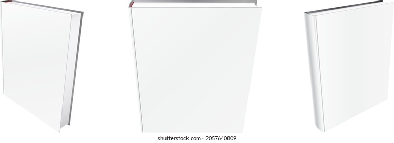 Vector book mockup with blank cover, template illustration isolated on white.