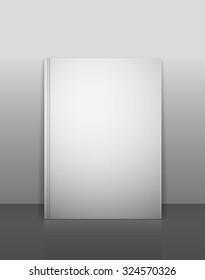 Vector book mockup template. Blank vertically standing emty cover with shadows and reflection. Ready to place your image.