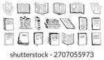 Vector book and notepad clipart set. Hand drawn school illustration