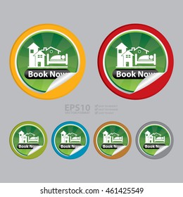 Vector  : Book Now Hotel Infographics Icon on Circle Peeling Sticker