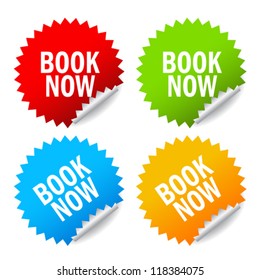 Vector book now stickers set