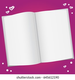 Vector book on pink background - vector illustration with hearts.