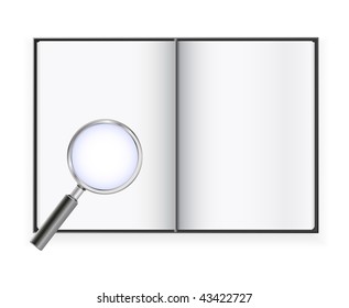 vector book pages with magnifyng glass