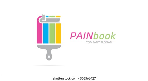 Vector of book and paintbrush logo combination. Bookstore and library symbol or icon. Unique brush and education logotype design template.