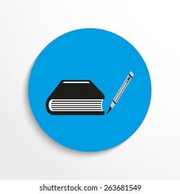 Vector book and pencil icon illustration background.
