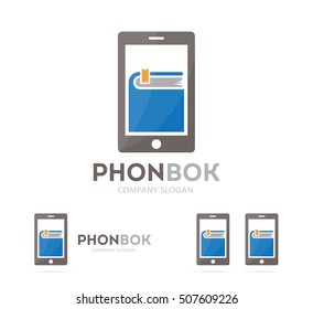 Vector book and phone logo combination. Novel and mobile symbol or icon. Unique bookstore and library logotype design template.