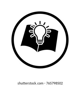 Vector of Book Symbol and Light Bulb Icon in Circle line, iconic symbol inside a circle, on white background. Vector Iconic Design.