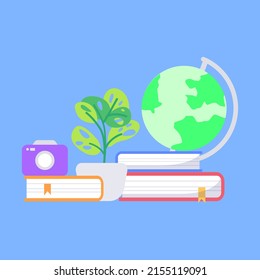 vector book and world globe with plants
