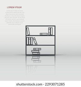 Vector bookcase furniture icon in flat style. Furniture sign illustration pictogram. Bookshelf business concept.