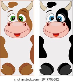Vector bookmark for a book in the form of a cow. A set of two bookmarks on a white background.