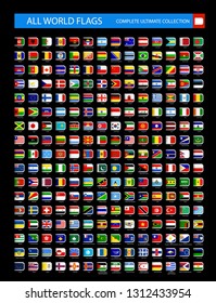 Vector Bookmark Flat Icons isolated on black background. All Flags ultimate collection. Vector illustration.