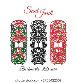 Vector bookmarks for 3D printing, Sant Jordi, roses and books