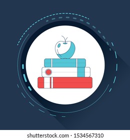 Vector books with apple flat icon.