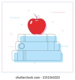 Vector books with apple flat icon.