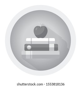 Vector books with apple flat icon. Black and white icon