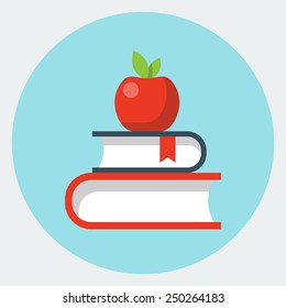 Vector Books With Apple Flat Icon