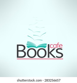 Vector Books Cafe Logo In Modern Flat Design. Book Shop Banner. Cool Reading Background.