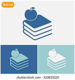 Vector books icon with apple.