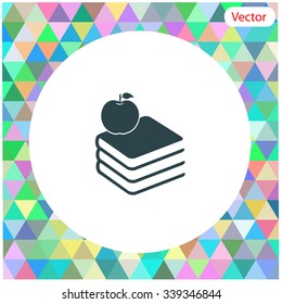 Vector books icon with apple.