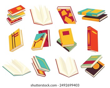 Vector books icon set. Learning or education concept. Different design of books or notebooks. Reading, learn and receive education through books. Read more books