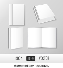 Vector  Books Mockup Templates. Blank empty magazine or book template  on a gray background. Elements of design templates with soft shadows on an isolated backdrop. 10 EPS