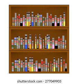 Vector Books are on the Bookshelf Isolated on White Background.