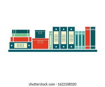 Vector books on bookshelves. Library and literature, interior and study