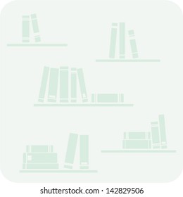 Vector books on the shelves simply retro hipster mint green flat design button or illustration or button sign. Vintage objects for decorations, background, textures or interior wallpaper.