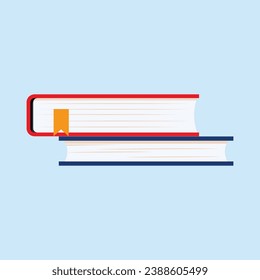 Los libros de vectores se apilan en fondo azul.