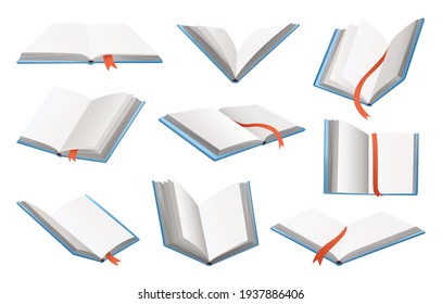 Vector books set. Flat style illustration with opened empty notebooks. Learning or education concept. Different design of books and notebooks