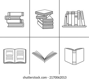 Vector Books Stack Sketch Doodle, Open Book and Pages