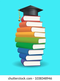 Vector books stacked pile. Multicolored books, the way to education.