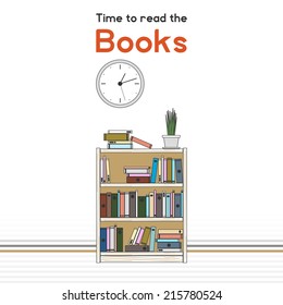Vector bookshelf with books.