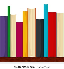 Vector bookshelf with different sizes and colors books