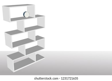 Vector bookshelves and white articles.