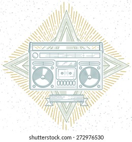 Vector boom box line art music emblem