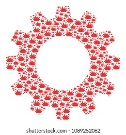Vector boom explosion icons are arranged into cogwheel mosaic. Machinery design concept constructed of boom explosion pictograms.