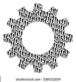 Vector boot footprints icons are grouped into cogwheel mosaic. Development design concept constructed of boot footprints pictograms.