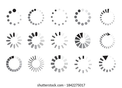 Vector bootloader icons. Buffering circular signs. Illustration of waiting for application download. Stock image. ESP10.