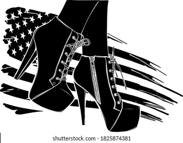 vector boots with american flag in the background black silhouette