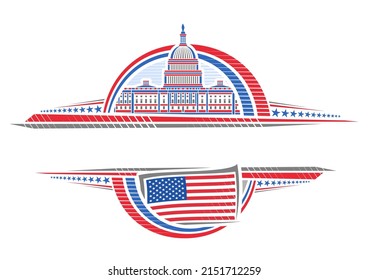 Vector border for American Holidays with empty copy space for congratulation text, decorative layout with illustration of United States Capitol and american flag for US holidays on white background