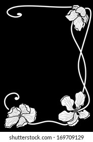 vector border with apple flowers  in black and white colors