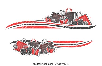 Vector border for Black Friday sale with empty copy space for advertising text, decorative ad voucher with illustration of various paper bags and gift boxes for black friday sale on white background
