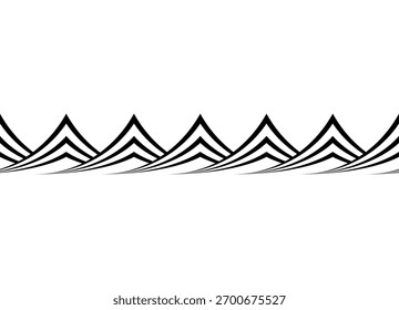 Vector border of black sharp lines on white. Modern pattern of waves for advertising, interior, packaging. Design element Marine vector background. water, river