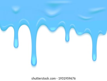 Vector Border With Blue Dripping Down Ice Cream. Dribble Glaze Illustration