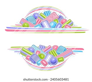 Vector border for Bubble Gum with copy space for ad text, sign board with cartoon design various colorful bubble gums, decorative layout with group of many cute variety bubblegums on white background